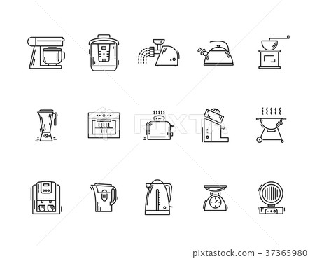 Line icons kitchen utensils appliances and 37365980