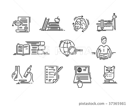 Line icons education science lessons study school. 37365981
