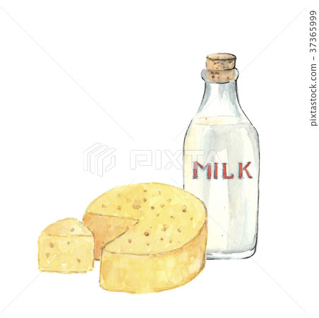 Milk and cheese set [Hand-painted watercolor] White background transparent background 37365999