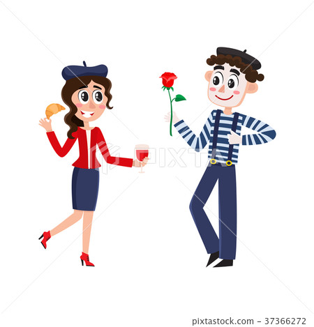 French mime and woman with wine and croissant 37366272