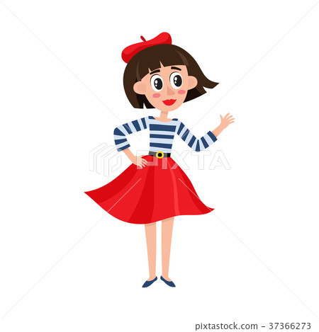 vector flat parisian girl in beret red dress 37366273