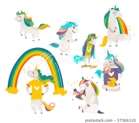 Big funny set of rainbow unicorn characters 37366328