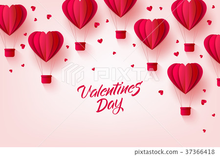 Vector happy valentines day hot air heart balloon 37366418
