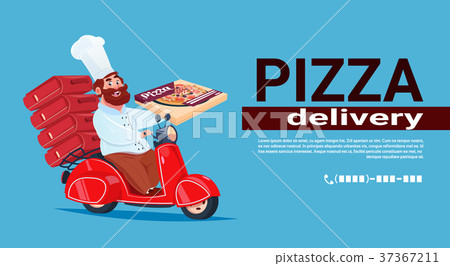 Fast Pizza Delivery Concept Chef Cook Riding Red Fast Pizza Delivery Concept Chef Cook Riding Red 37367211