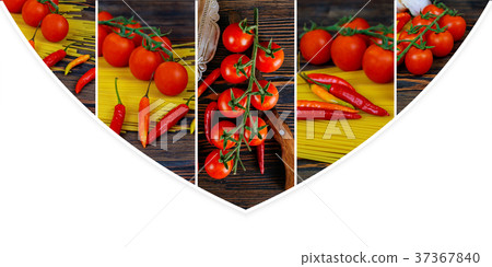 Pasta, chili peppers and cherry tomatoes ingredien Pasta, chili peppers and cherry tomatoes ingredien 37367840