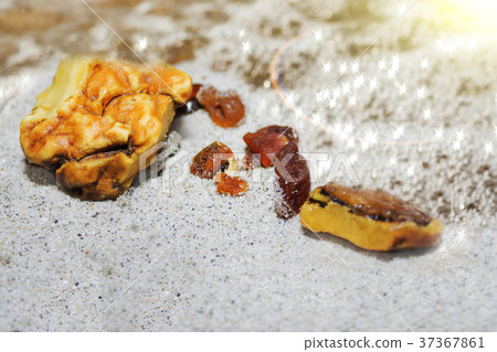 Amber. the pieces of amber in the sand on the Amber. the pieces of amber in the sand on the 37367861