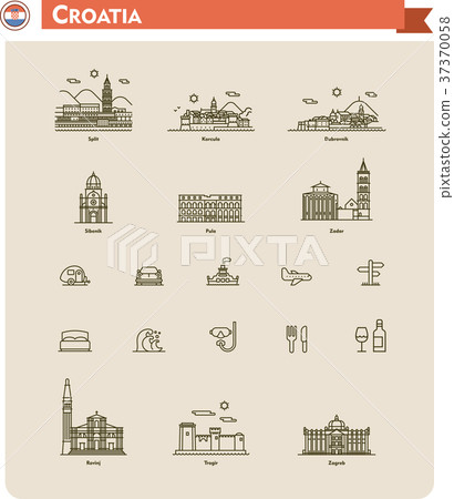 Croatia travel icon set 37370058