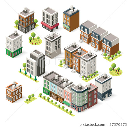 Vector isometric city buildings set - Stock Illustration [37370373] - PIXTA