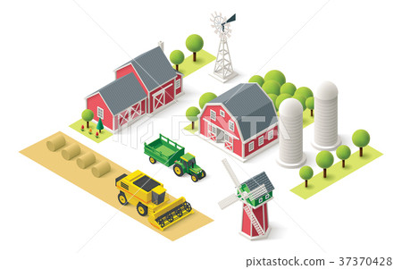 Vector isometric farm set 37370428