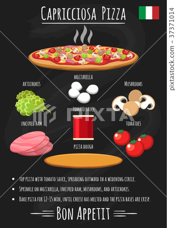 Capriciosa pizza vintage poster on chalkboard Capriciosa pizza vintage poster on chalkboard 37371014