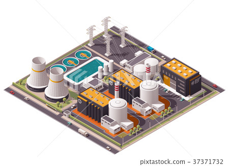 Vector isometric nuclear power plant icon 37371732