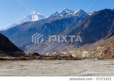 View of the Himalayas and town Jomsom 37371833