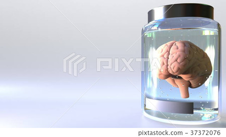 Human brain in a jar 3D rendering. Scientific lab 37372076