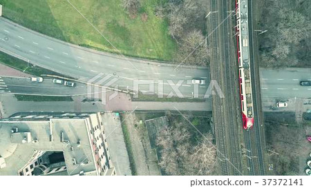 Aerial top down view shot involving car road 37372141
