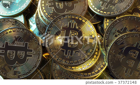 Bitcoin tokens pile close-up. 3D rendering Bitcoin tokens pile close-up. 3D rendering 37372148