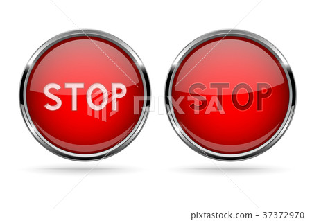 Red STOP glass buttons with chrome frame - Stock Illustration [37372970 ...