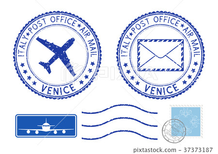 Postmarks VENICE and stamps. Blue postal elements Postmarks VENICE and stamps. Blue postal elements 37373187