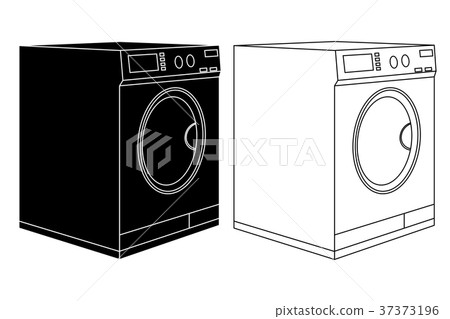 Washing machine. Black and white outline icons Washing machine. Black and white outline icons 37373196