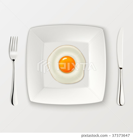 Realistic vector fried egg icon on a plate with 37373647