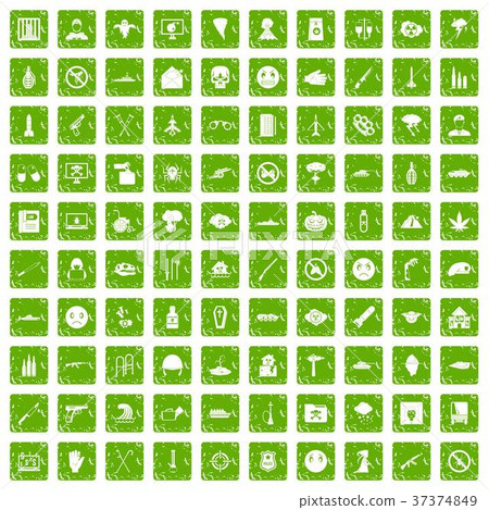 100 oppression icons set grunge green 37374849