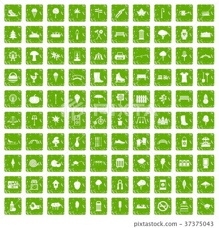 100 park icons set grunge green 100 park icons set grunge green 37375043