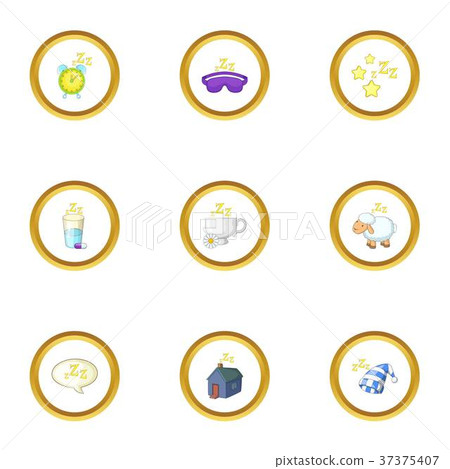 Preparation to sleep icons set, cartoon style Preparation to sleep icons set, cartoon style 37375407