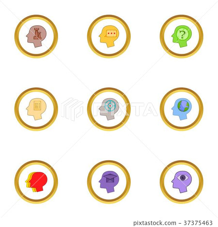 Head with thoughts icons set, cartoon style Head with thoughts icons set, cartoon style 37375463