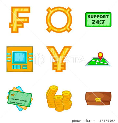 Issuance of money icons set, cartoon style 37375562