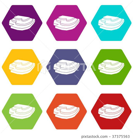 Rice field icon set color hexahedron 37375563