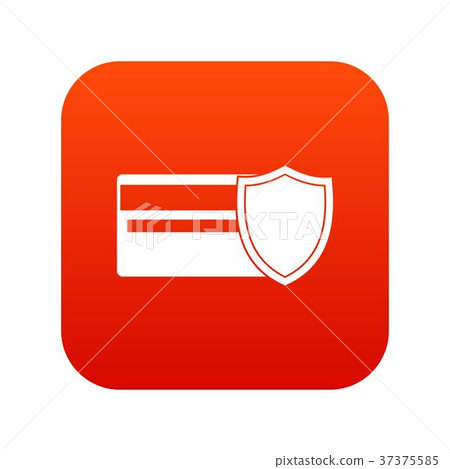 Credit card and shield icon digital red 37375585
