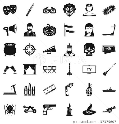Filmstrip icons set, simle style 37375607