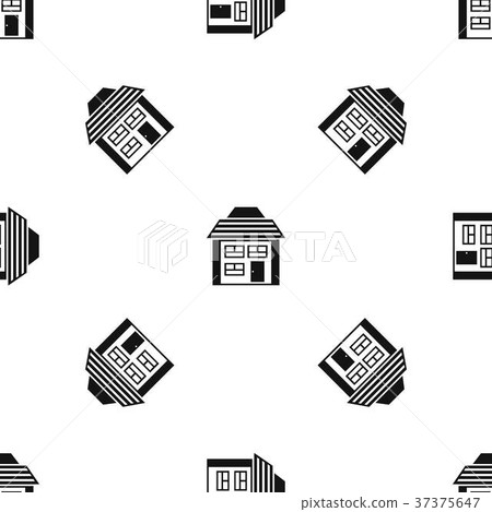 Two-storey house with sloping roof pattern seamless black 37375647