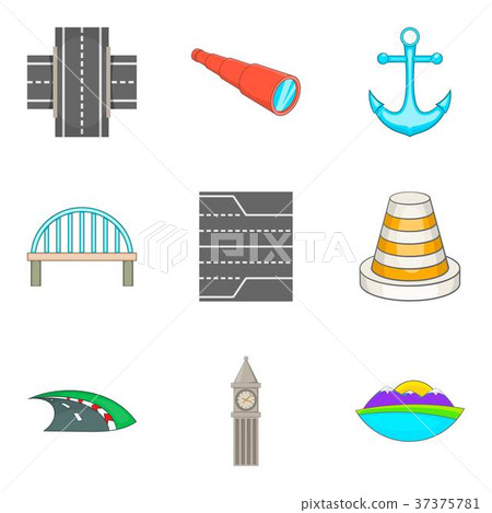 Road to port icons set, cartoon style 37375781