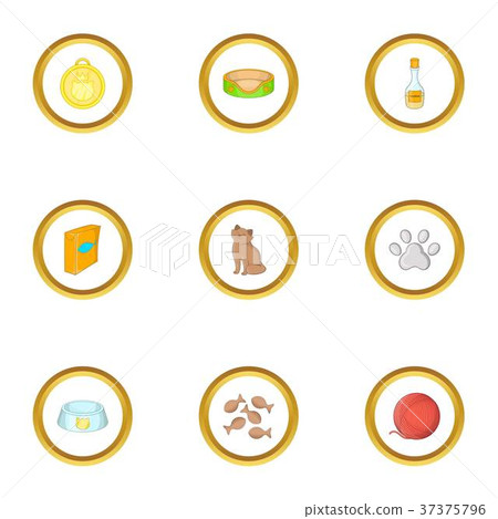 Cat house icons set, cartoon style Cat house icons set, cartoon style 37375796