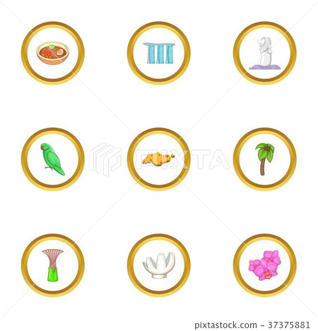 Singapore icons set, cartoon style 37375881