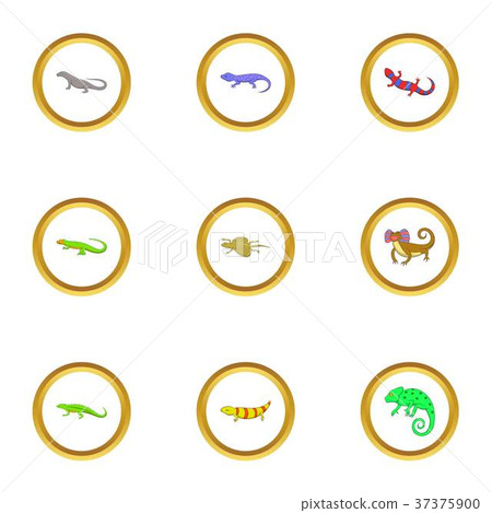 Color lizard icons set, cartoon style Color lizard icons set, cartoon style 37375900