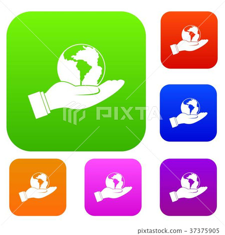 World planet in man hand set color collection 37375905