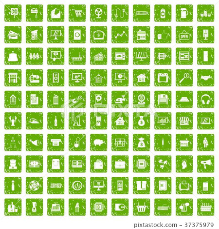 100 sales icons set grunge green 37375979