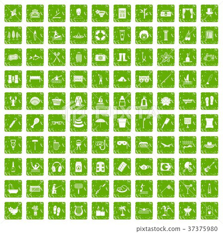100 recreation icons set grunge green 37375980