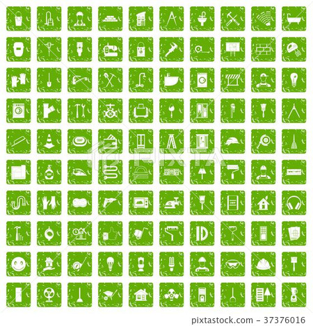 100 renovation icons set grunge green 37376016