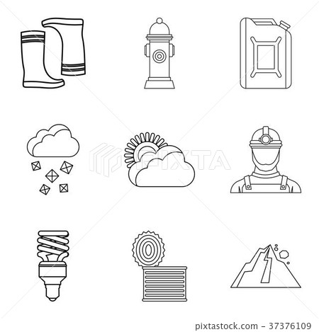 Ecocatastrophe icons set, outline style Ecocatastrophe icons set, outline style 37376109
