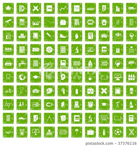 100 school icons set grunge green 37376116