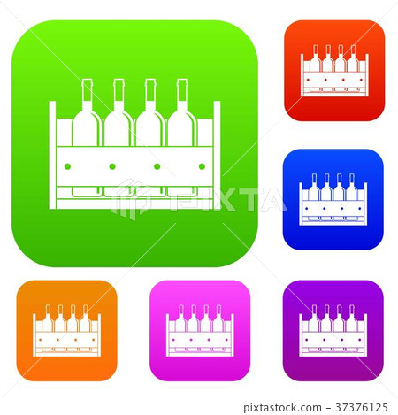 Four bottles of wine in a wooden box set color collection Four bottles of wine in a wooden box set color collection 37376125