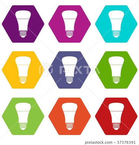 Led bulb icon set color hexahedron 37376391