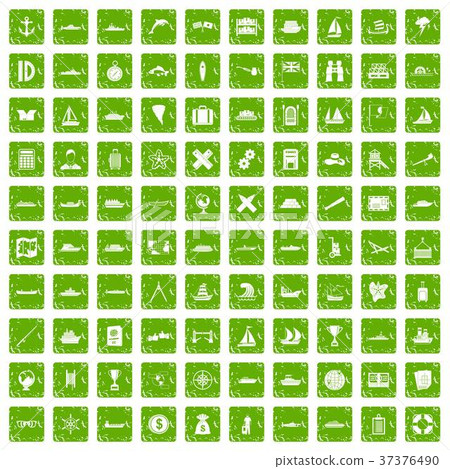 100 shipping icons set grunge green 37376490