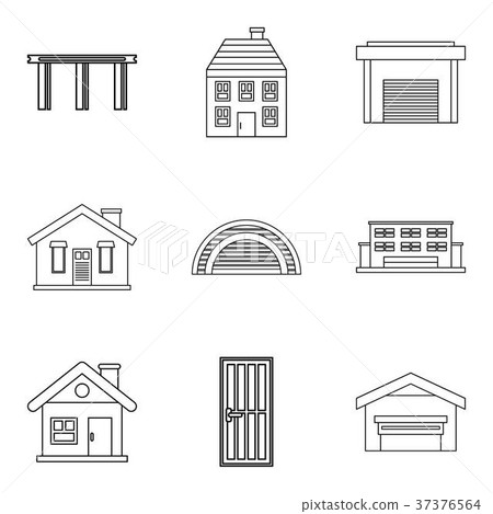 Exterior icons set, outline style 37376564