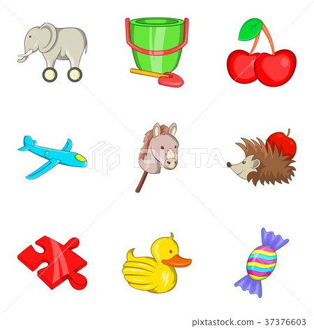Funny toy icons set, cartoon style 37376603