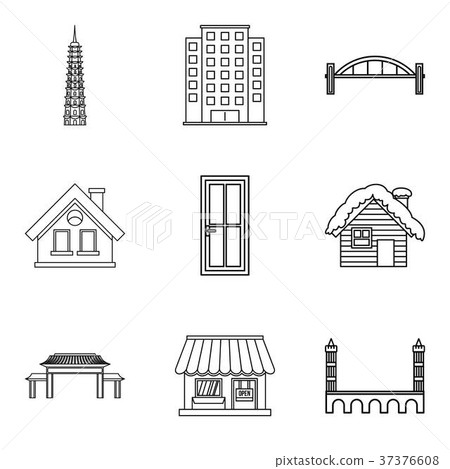 Urban edifice icons set, outline style 37376608