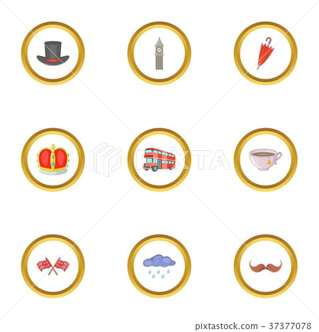 London city elements icons set, cartoon style 37377078
