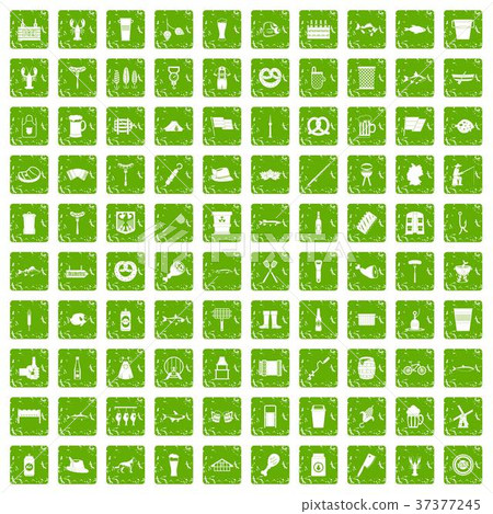 100 beer icons set grunge green 37377245